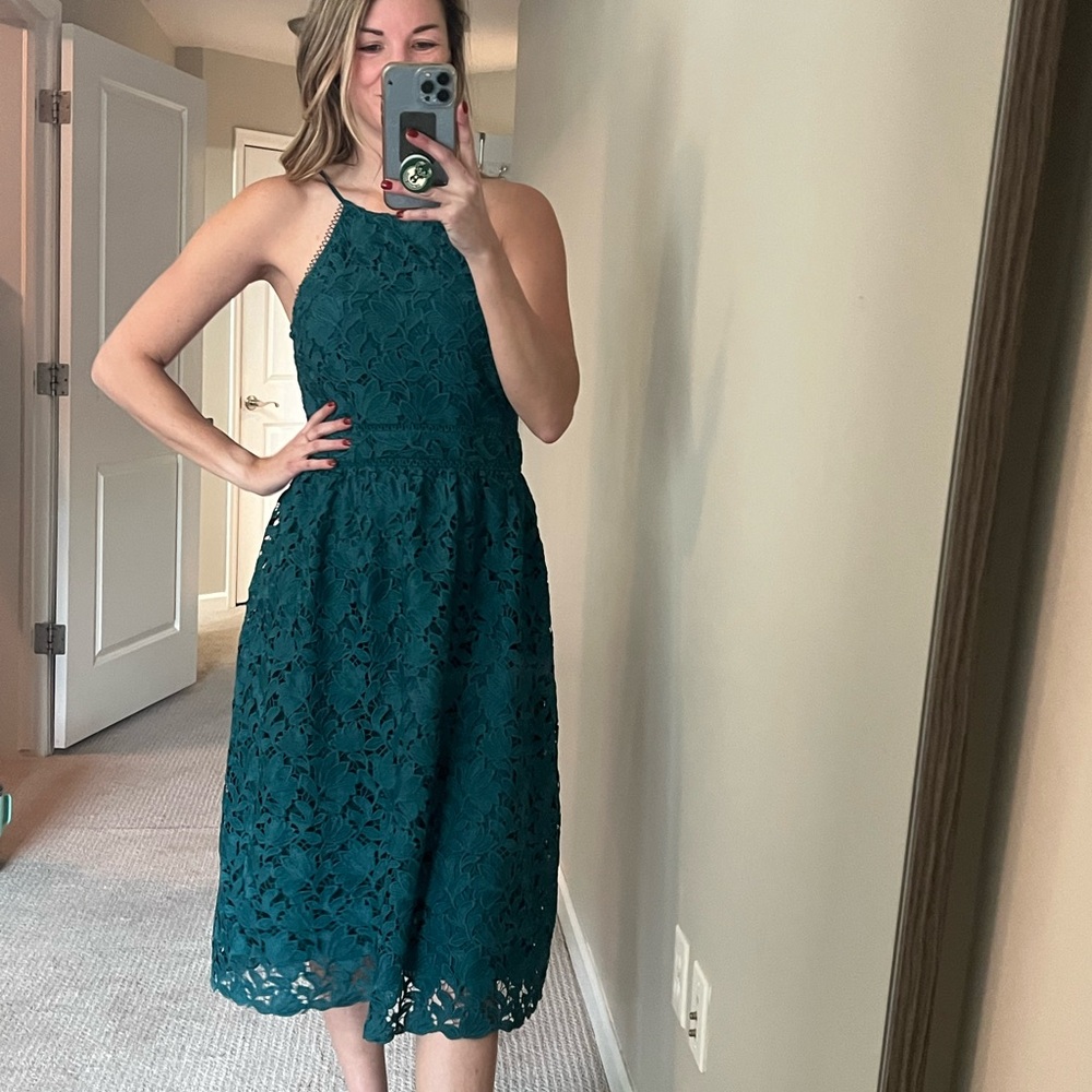 LOFT Teal Lace Midi Dress